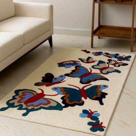 Colorful Butterfly Wool Rug